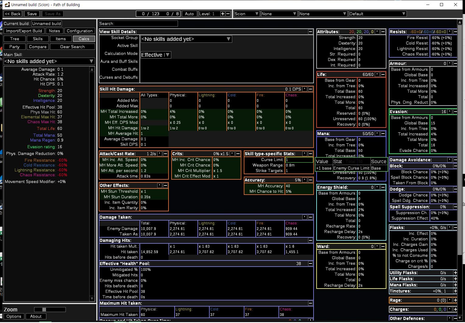 Path of Building calculation view in the selected language