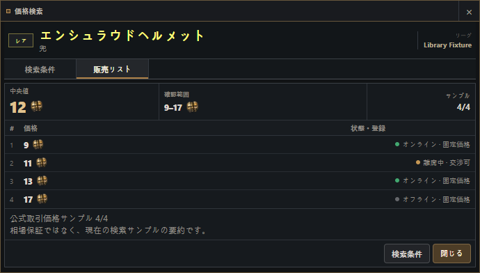 匿名化された結果概要を表示する日本語の価格検索販売リスト